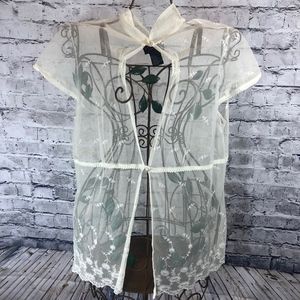 Torrid 1 1X Sheer Floral Lace Short Sleeve Blouse